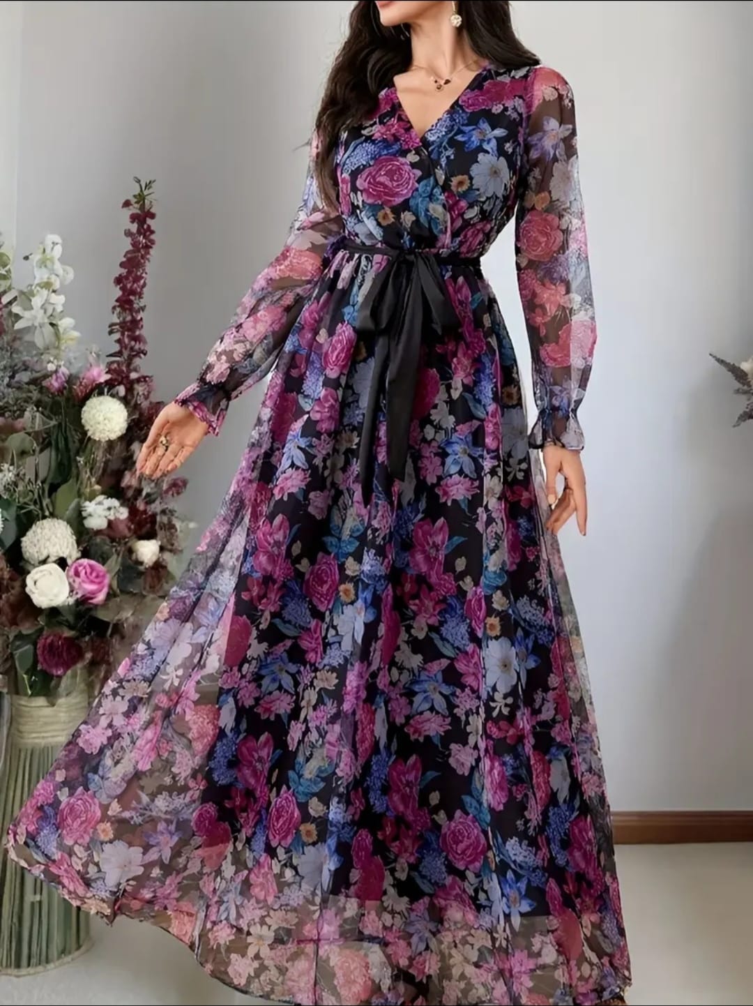 vestido flores moradas