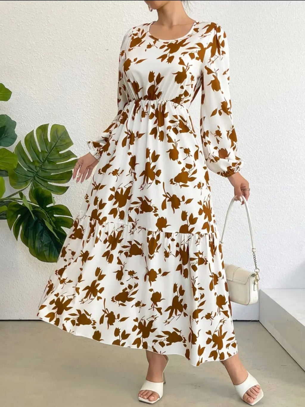 vestido blanco y cafe