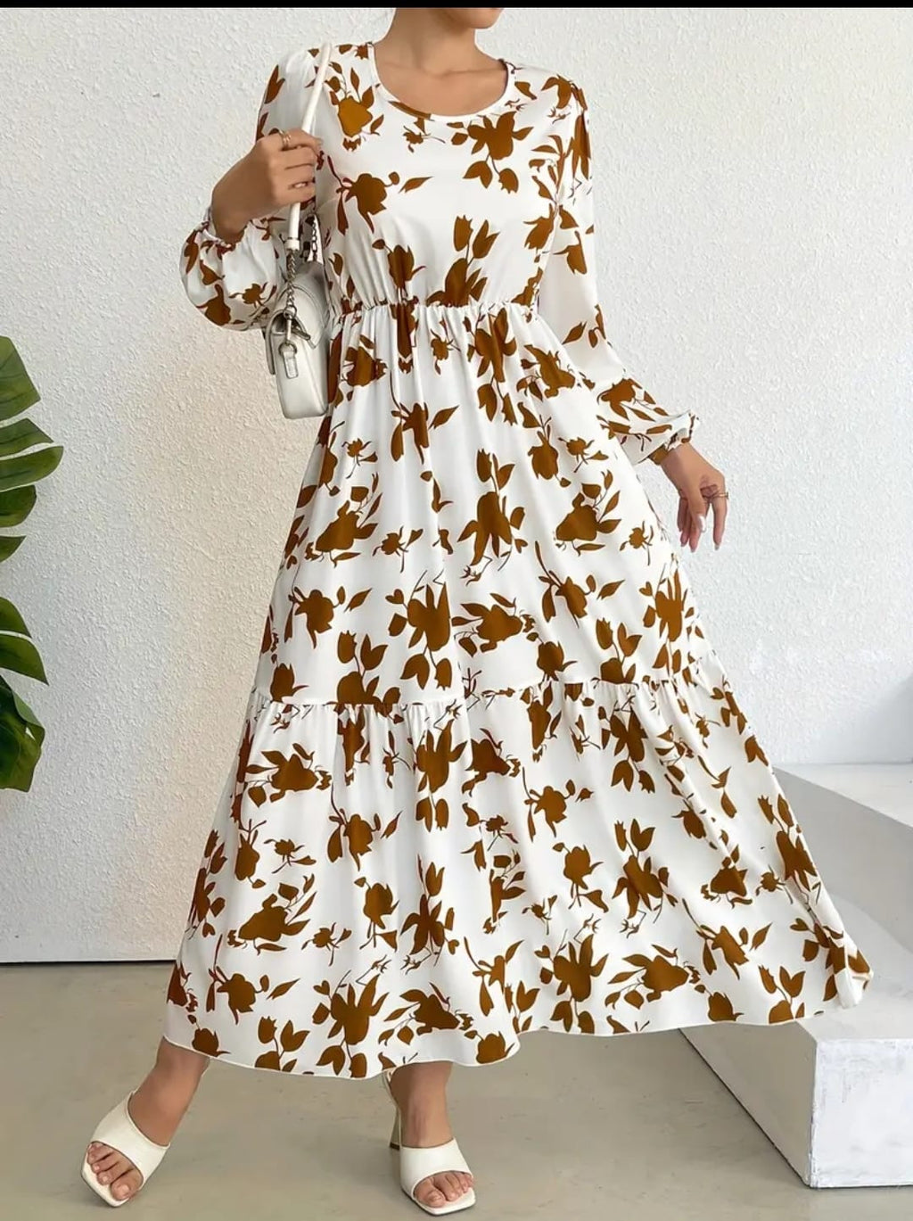 vestido blanco y cafe