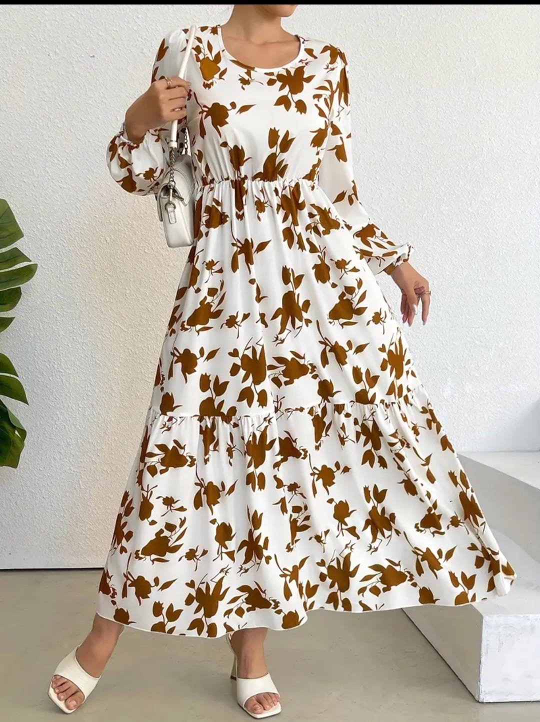 vestido blanco y cafe