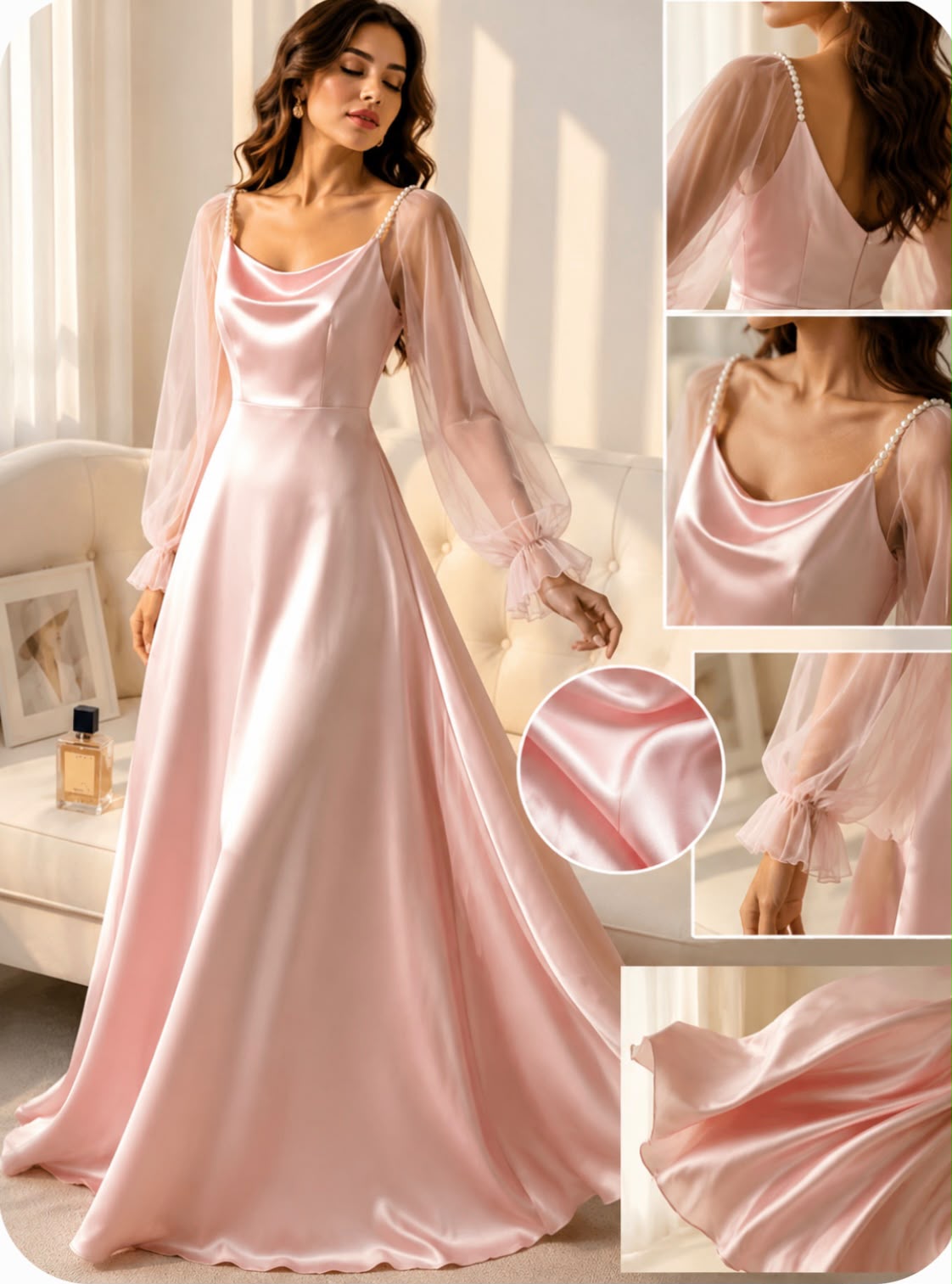 Vestido satín rosado