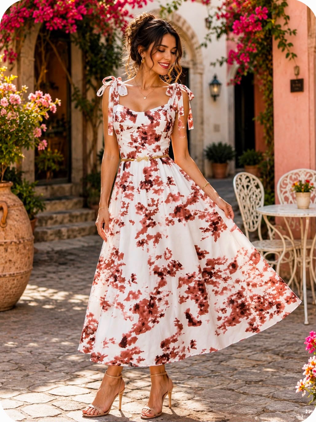Vestido floreado café