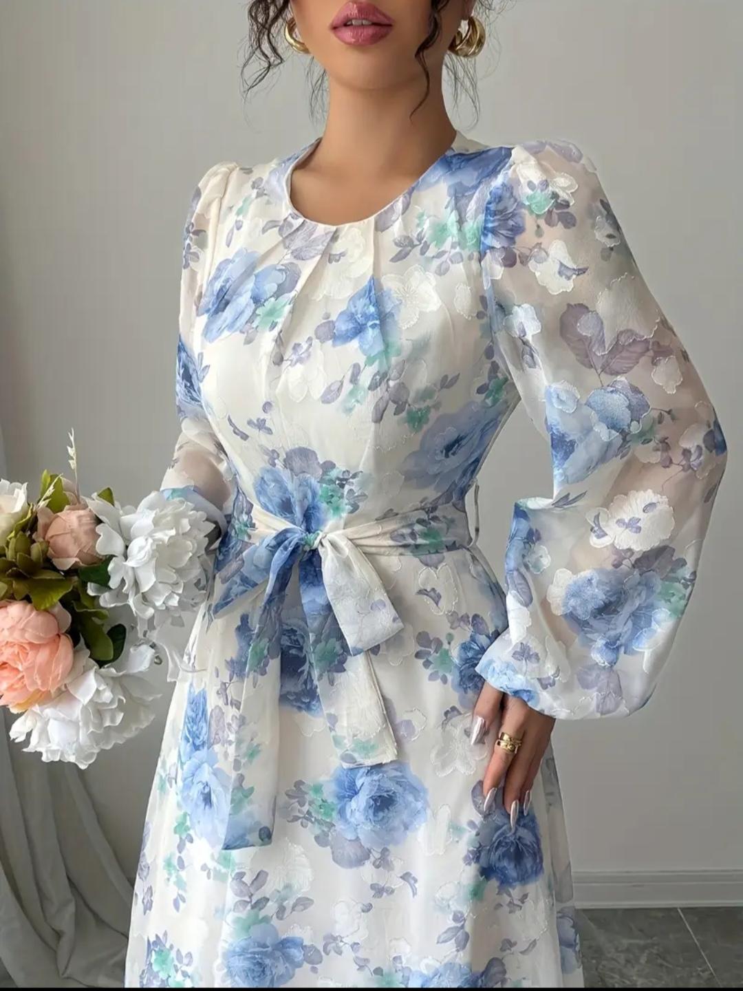 Vestido Estampado Floreado Azul-Celeste