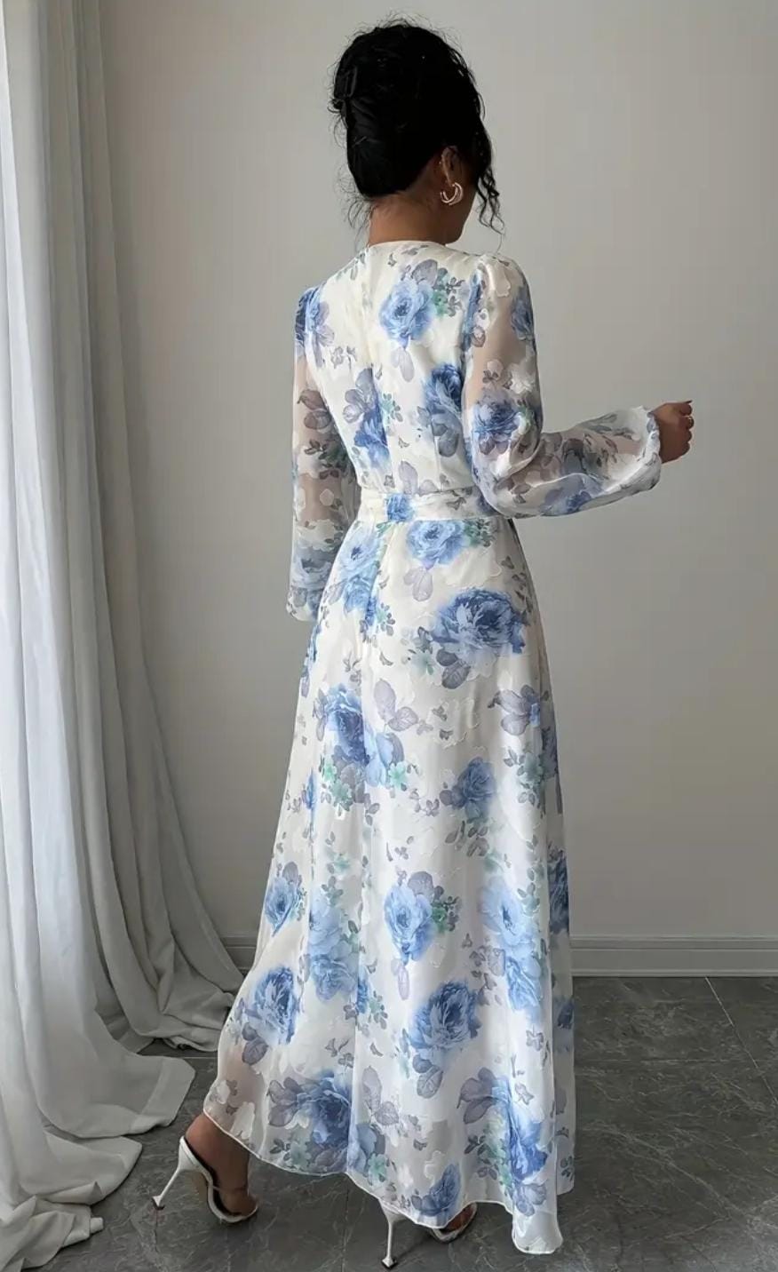 Vestido Estampado Floreado Azul-Celeste