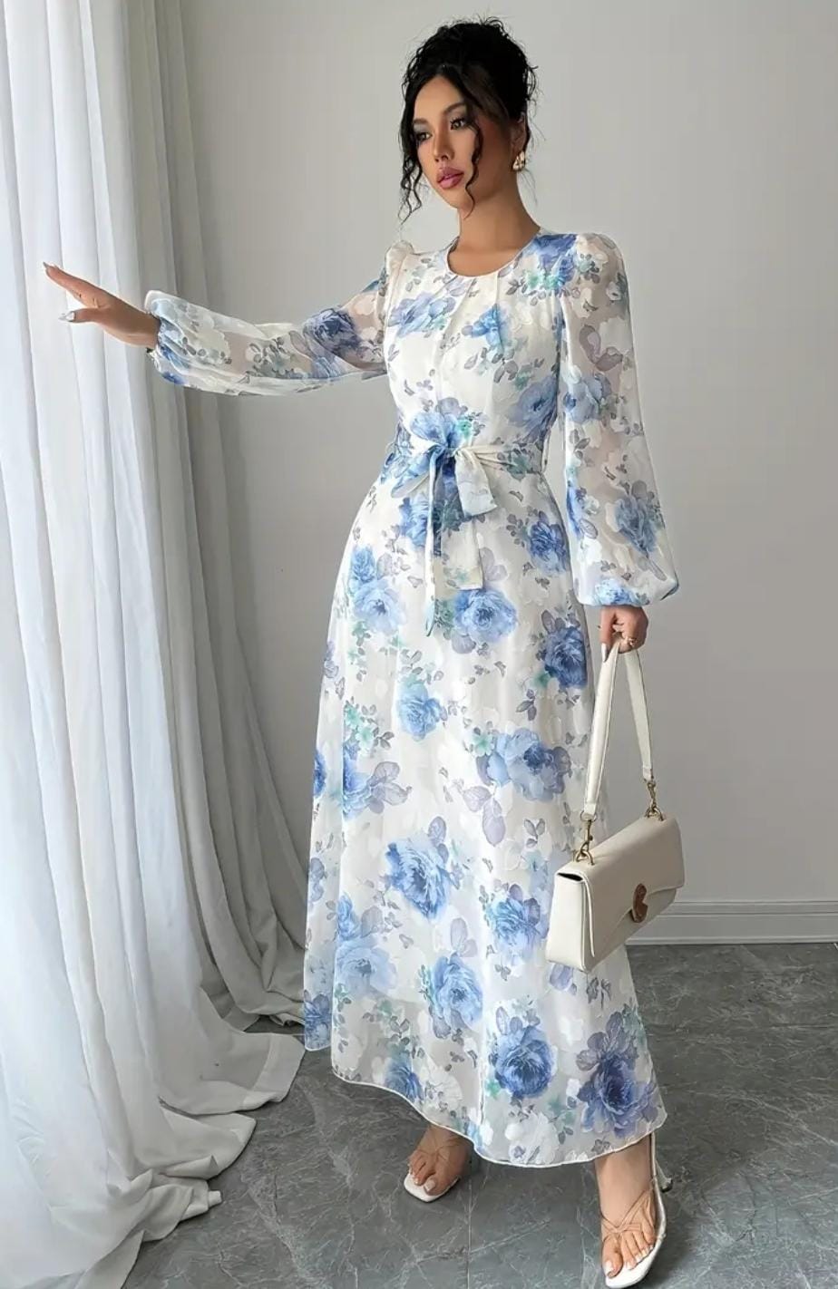 Vestido Estampado Floreado Azul-Celeste