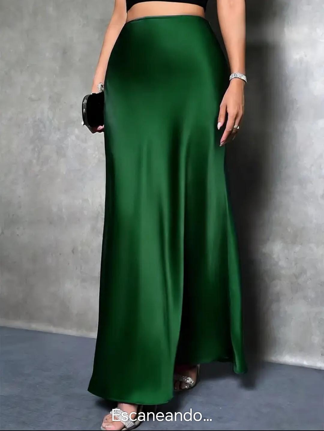 Falda Satín Verde Esmeralda
