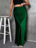 Falda Satín Verde Esmeralda
