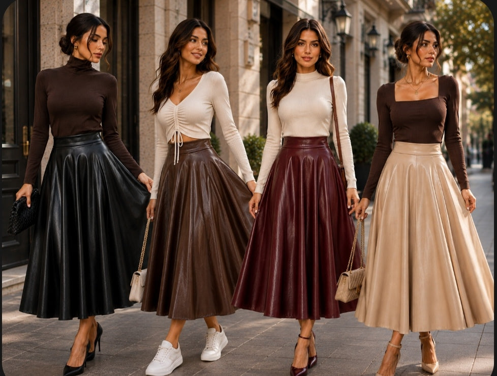 PROMOCION! : Falda Cuerina llana Color vino