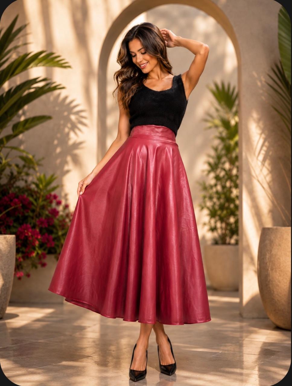 PROMOCION! : Falda Cuerina llana Color vino